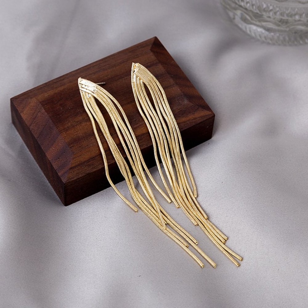 Long metal tassel gold Tone earrings